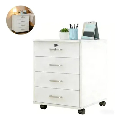 Archivero Organizador Oficina 4 Gavetas Con Llave Seguridad Color Blanco, Cajonera Archivero Móvil Con Ruedas | Envío gratis
