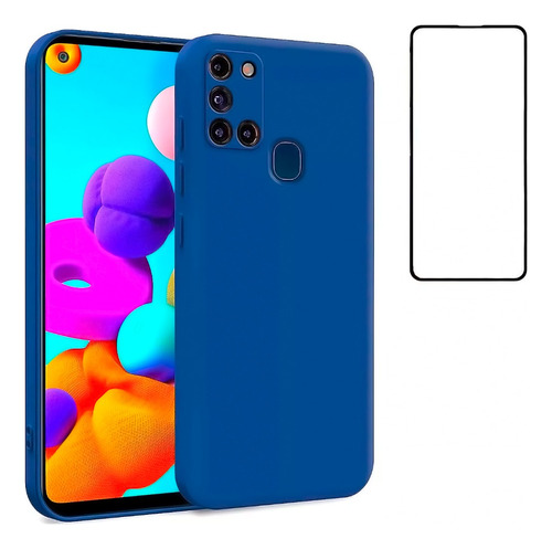 Carcasa Silicona + Lámina De Vidrio Para Samsung Colores