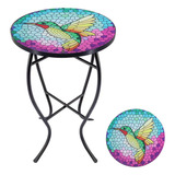 Mesa Redonda Cristal 35cm Soporte Plantas Mosaico Colibrí Ex