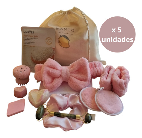 Kit Skincare Vincha Pads Accesorios Cumpleaños Souvenir Rosa Liso