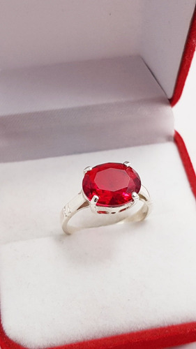 Anillo Plata 925 Y Gran Piedra Roja Rubi Hermosos