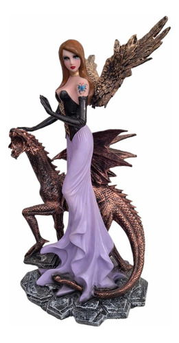 Figura Hada Gotica De Los Deseos Con Dragon 63 Cm Resina 