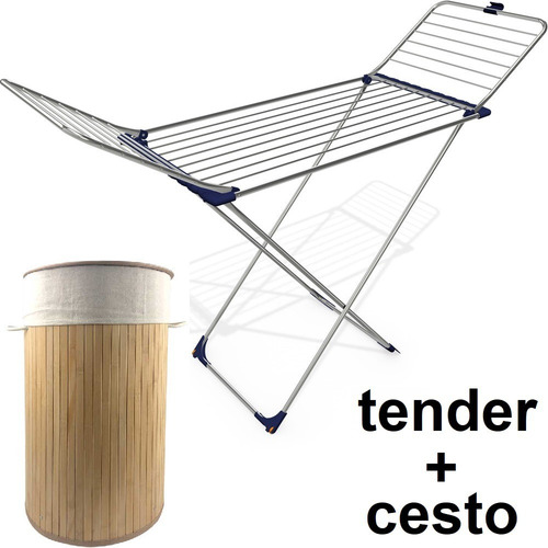 Tendedero Tender Ropa Pie Acero Inox Y Alum Italiano + Cesto