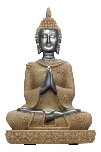 Imagen Decorativa Buda Plateado 3 Posiciones 21cm Importado