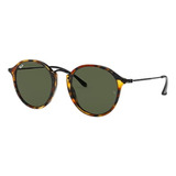 Anteojos De Sol Ray-ban Round Fleck Standard Con Marco De Acetato Color Gloss Tortoise, Lente Green De Cristal Clásica, Varilla Black De Metal - Rb2447