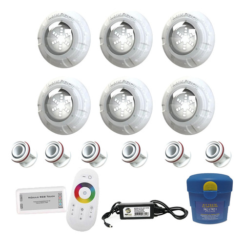 Kit Led Piscina 96m² - 6 Led 9w, Módulo Rgb + Dispositivos