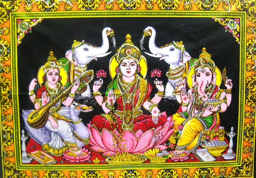 Auspicious Lakshmi Ganesha Saraswati/diwali Pujan - Tapiz De