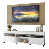 Rack Com Painel Tv 65 C/ Rodízios Londres Multimóveis V3335 Cor Branco/rustic