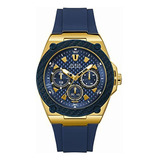 Guess Men Stainless Steel Quartz Watch With Silicone Strap,