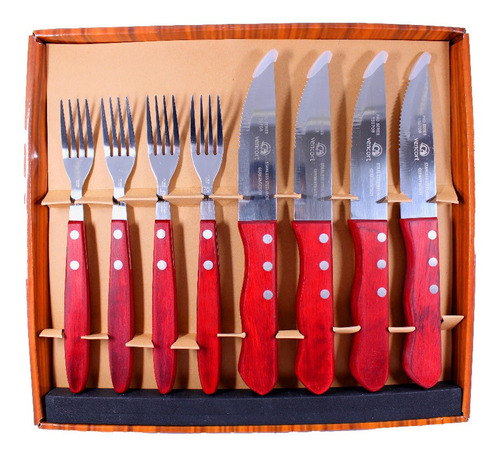 Set Cuchillos Y Tenedores Cubiertos Para Carne Acero Inox Color Cafe