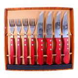 Set Cuchillos Y Tenedores Cubiertos Para Carne Acero Inox Color Cafe