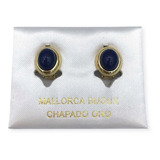 Aros Clip Perla De Mallorca Oval Azul Marino Y Enchapado Oro