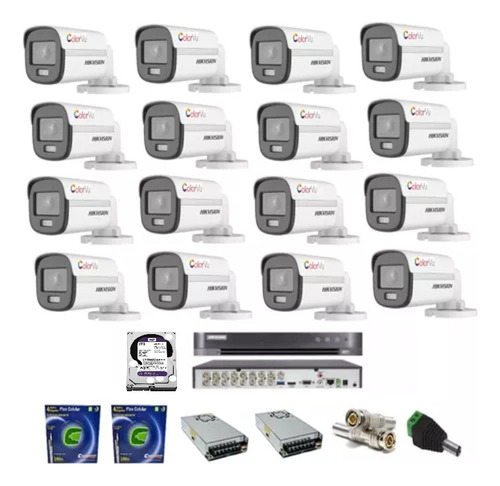 Kit  Dvr Hikvision 16 Canais Acusense / 16 Colorvu / Hd 2t