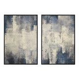 Conjunto Abstrato Cinza E Azul Com 2 Telas Canvas 50x75