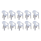Sillas Plasticas Apilables Reforzada Jardin Exterior Mica Pack 10 Color Blanco