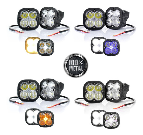 Par Faros 4 Led Auxiliar Moto Explorador Combo Spot Flood F1