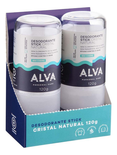 Kit 2und Desodorante Stick Alva Cristal Natural Vegano 120g