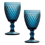 Jogo 2 Taças P/água Em Vidro Azul Bico De Abacaxi 260ml Lyor