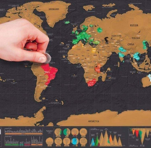 Mapa Mundi Raspable Grande 80x60cm Con Tubo Para Transportar