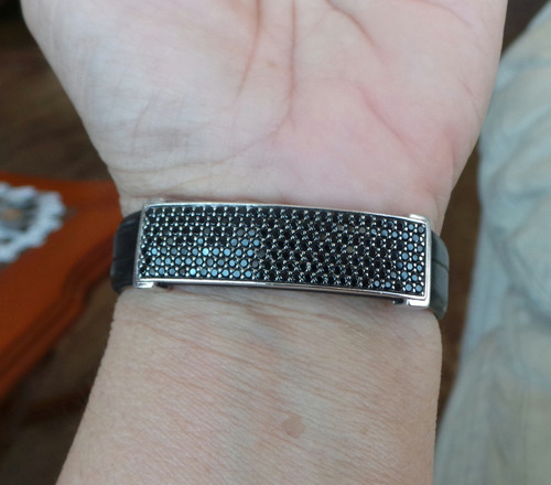 Pulsera 2.70kilates Espinelas Negras En Plata Y Cuero