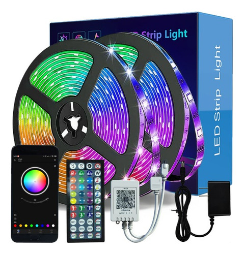 Kit Luz Led Colorida 20m Rgb Bluetooth Com Fonte 12v