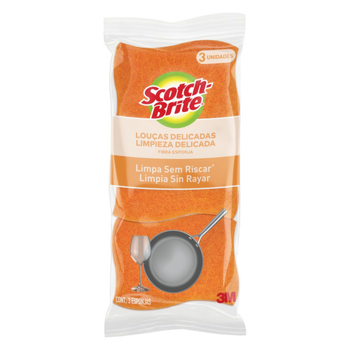 Esponja Scotch-brite Não Risca Limpeza Delicada Laranja Pacote X 3