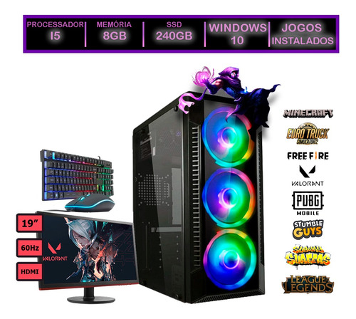 Computador Gamer Barato I5 +8gb+ssd240gb+monitor+ Kit Gamer 