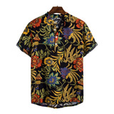 Camisa Hawaiana Unisex De Neón Con Hojas De Palma, Camisa