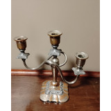 Candelabro Antiguo Bronce Y Peltre Tres Velas