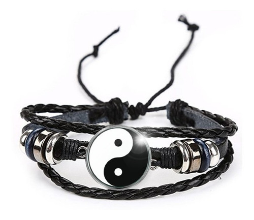 Pulseira Yin Yang Preto Branco Taoísmo Zen Unissex Ajustável