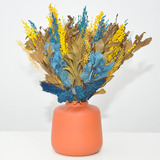 Arranjo De Flores Desidratadas Azul Vaso Cerâmica Terracota
