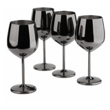 Copas De Vino De Acero Inoxidable Color Negro 4 Piezas