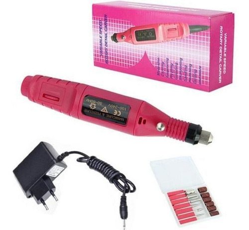 Motorzinho Caneta Unha Lixa Elétrica Gel Portátil 110v/220v Cor Rosa