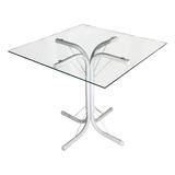 Mesa Jantar 70cm Escrivaninha Quadrada Vidro Base Mia Cbp