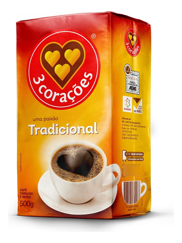 3 Corações Tradicional Café Torrado Molido Bolsa 500g