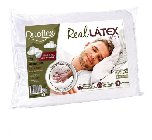 Travesseiro Duoflex Real 100% Látex Alto 48x68 Ls1100
