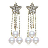  Aretes Maxi Largos  De  Estrella Con Perlas  Moda Fashion