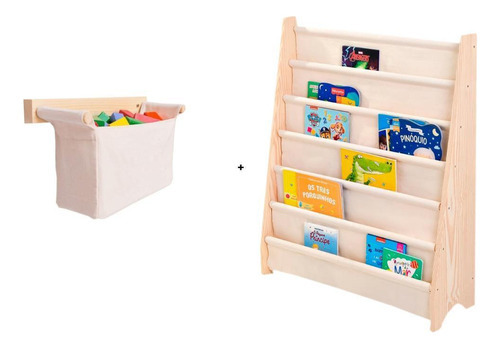 Kit Rack Para Livros Infantil 6 Bolsos + Organizador Pocket