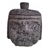 Molcajete En Piedra Volcánica Cabeza Olmeca Artesanal 23 Cm 