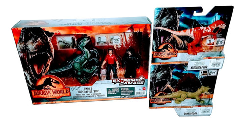 Jurassic World Owen & Blue Velociraptor + 2 Dinos