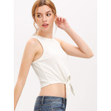 Croptop Ribbed Blanco Nudo Shein