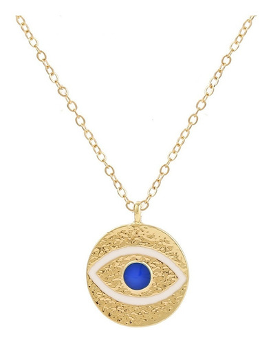 Collar De Mujer Hamsa Proteccion Ojo Turco Azul Dorado  01