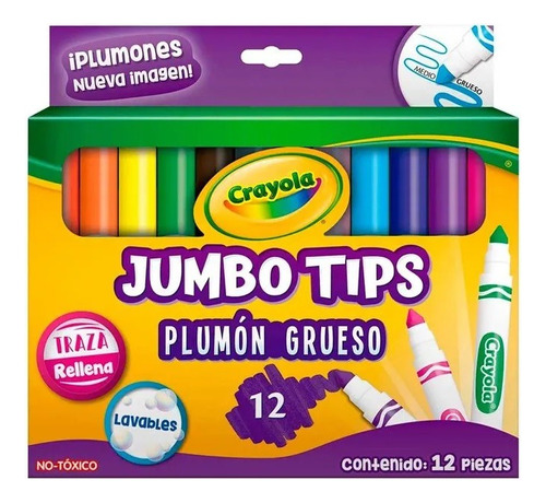 Plumones Crayola Gruesos Lavable Jumbo Tips X 12 Colores.