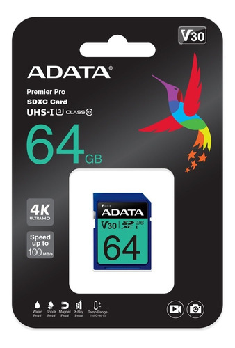 Memoria Sd Adata 64gb Premier Pro Graba Video En Ultrahd 4k 