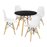 Comedor Mesa Eames Negra Redonda 80cm + 4 Sillas Eames Blanc