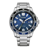 Reloj Citizen Eco Drive W1700-59l-s022 Ts Color De La Correa Plateado Color Del Bisel Negro/azul Color Del Fondo Azul