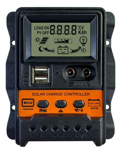 Controlador De Carga Solar Lcd Doble Usb De 12v/24v