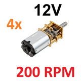 4x Micro Motor Dc N20 Com Caixa De Redução 12v 200 Rpm