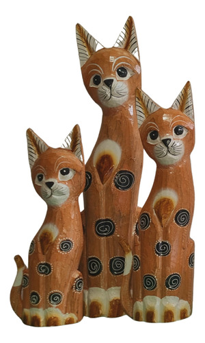 Familia De Gatos De Madera 50/40/30cm 