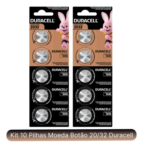 Pilha Bateria Duracell 2032 Moeda Pilhas Botão Redonda 10 Un